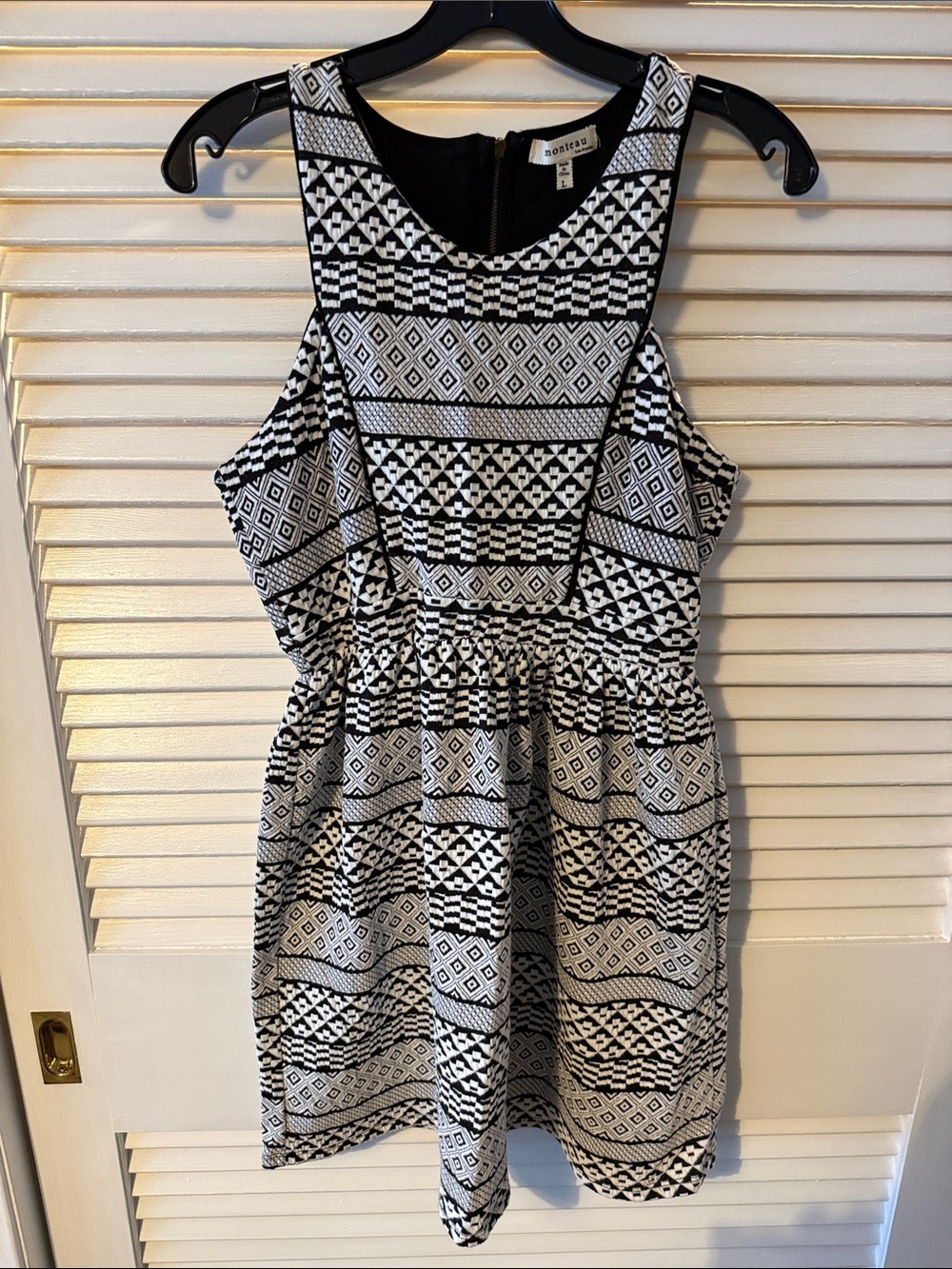 Monteau Black & White Geometric Fit-and-Flare Mini Dress
